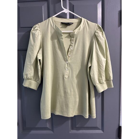 Veronica Beard Coralee Puff Sleeve Polo Top Light Green Blouse Sz XL - Picture 4 of 9